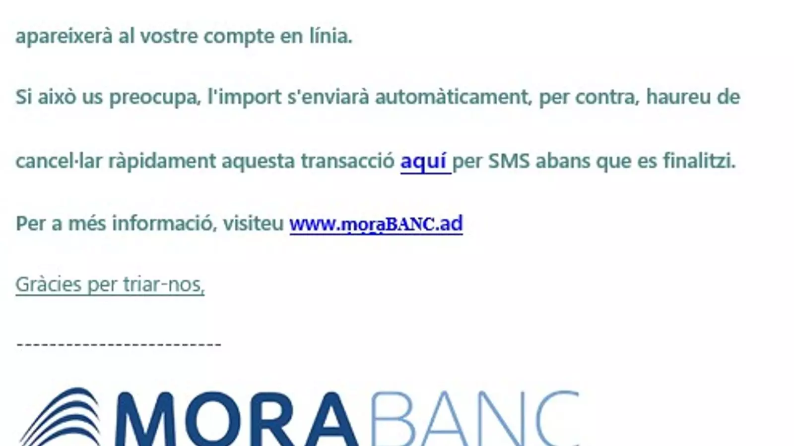 El text que apareix al correu fraudulent.