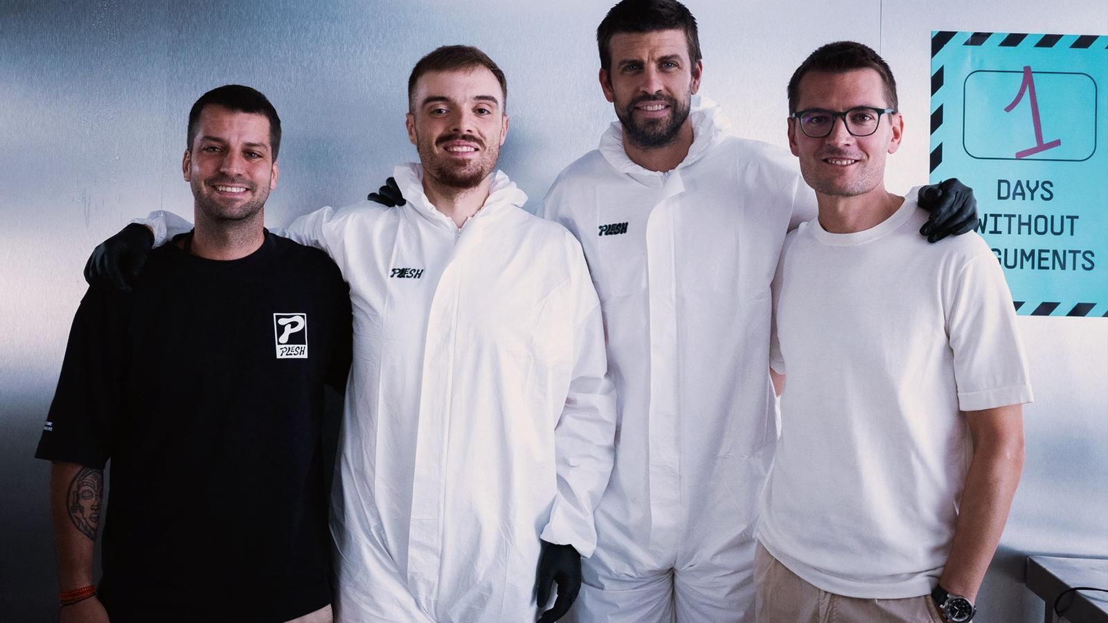 From left to right: the head of innovation at Plesh, Juan Umbert; the streamer Ibai Llanos, the former footballer Gerard Piqué, and the chief executive officer of Plesh, Jaume Betrian.