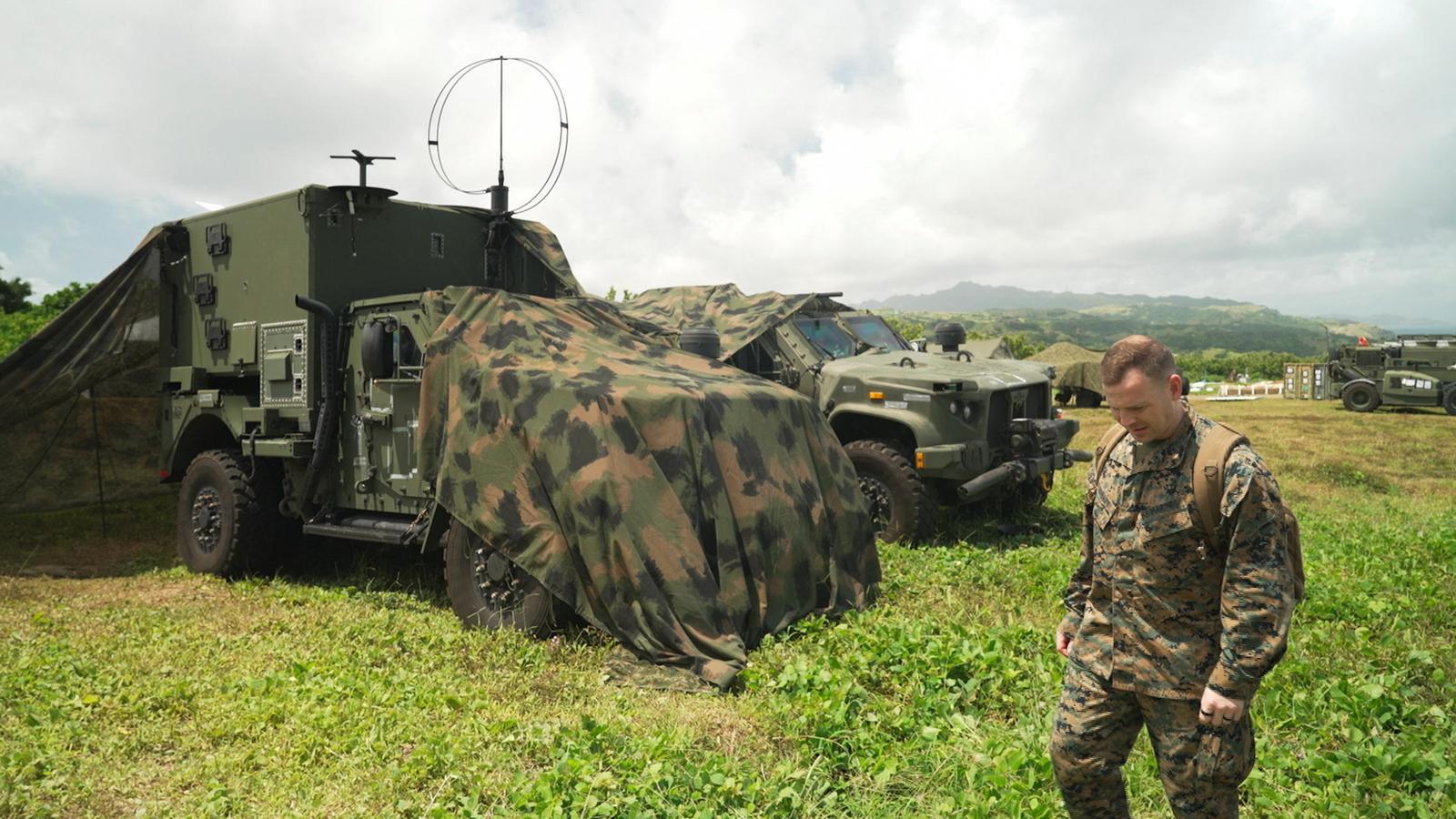 An American soldier walks through a United States base in Germany.
