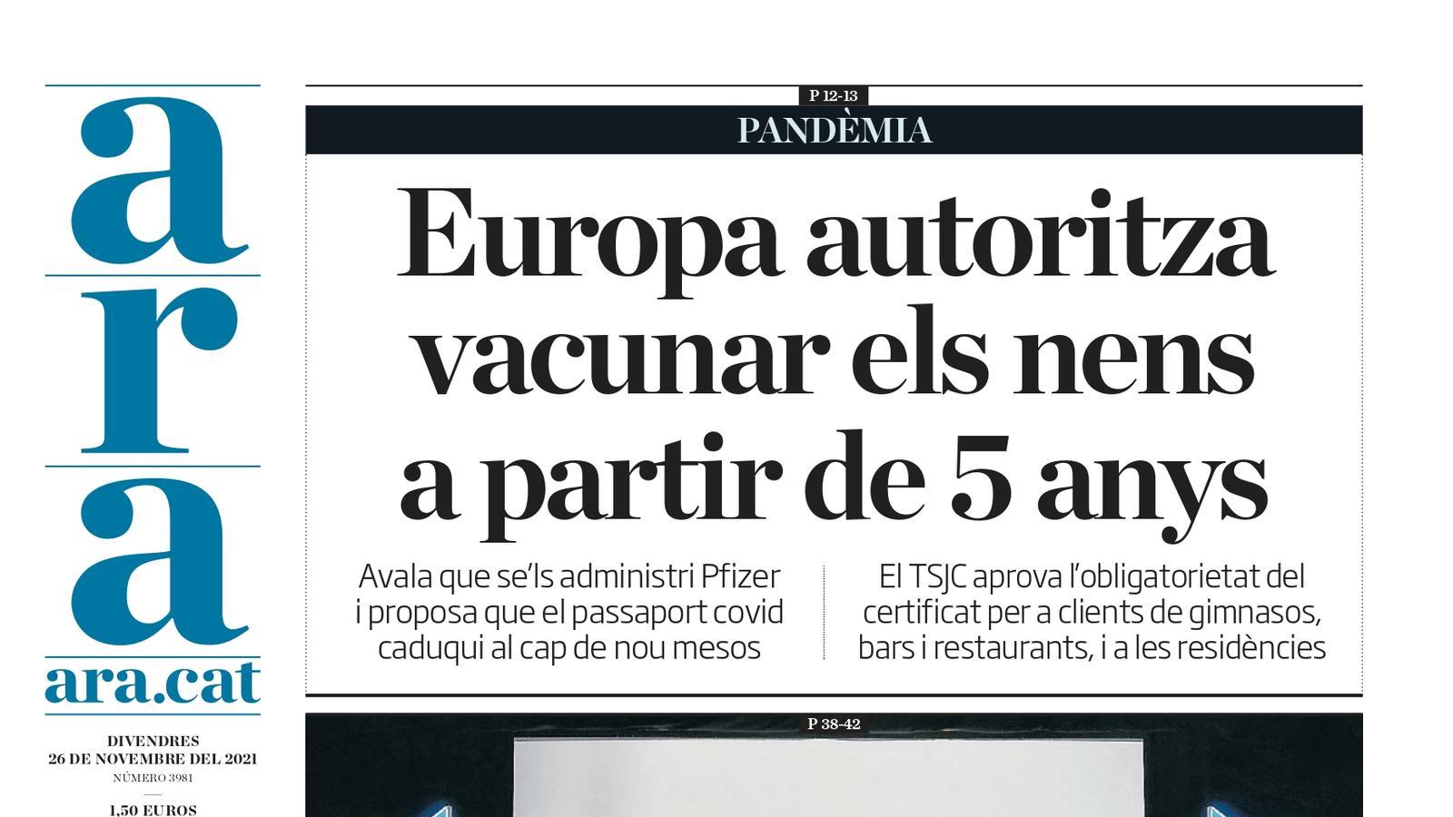 Portada de l'ARA (26/11)