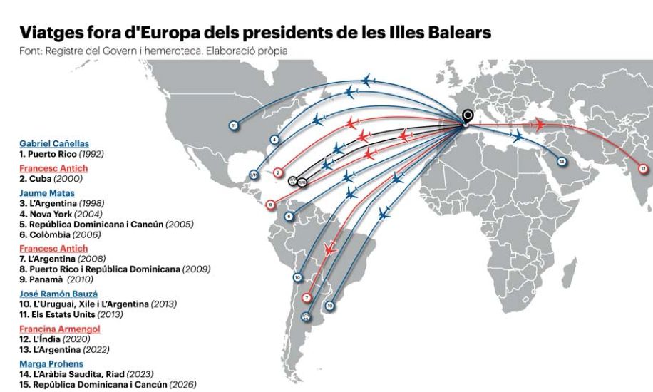 Viatges fora d'Europa dels presidents de les Illes Balears.