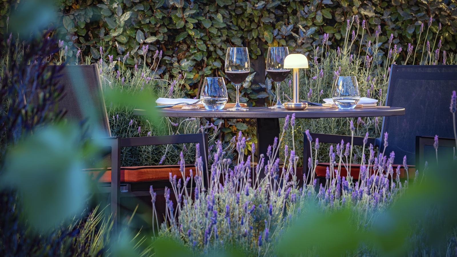 The terrace of the restaurant Vinu, of the Gran Hotel Mas d'en Bruno, in Torroja del Priorat.