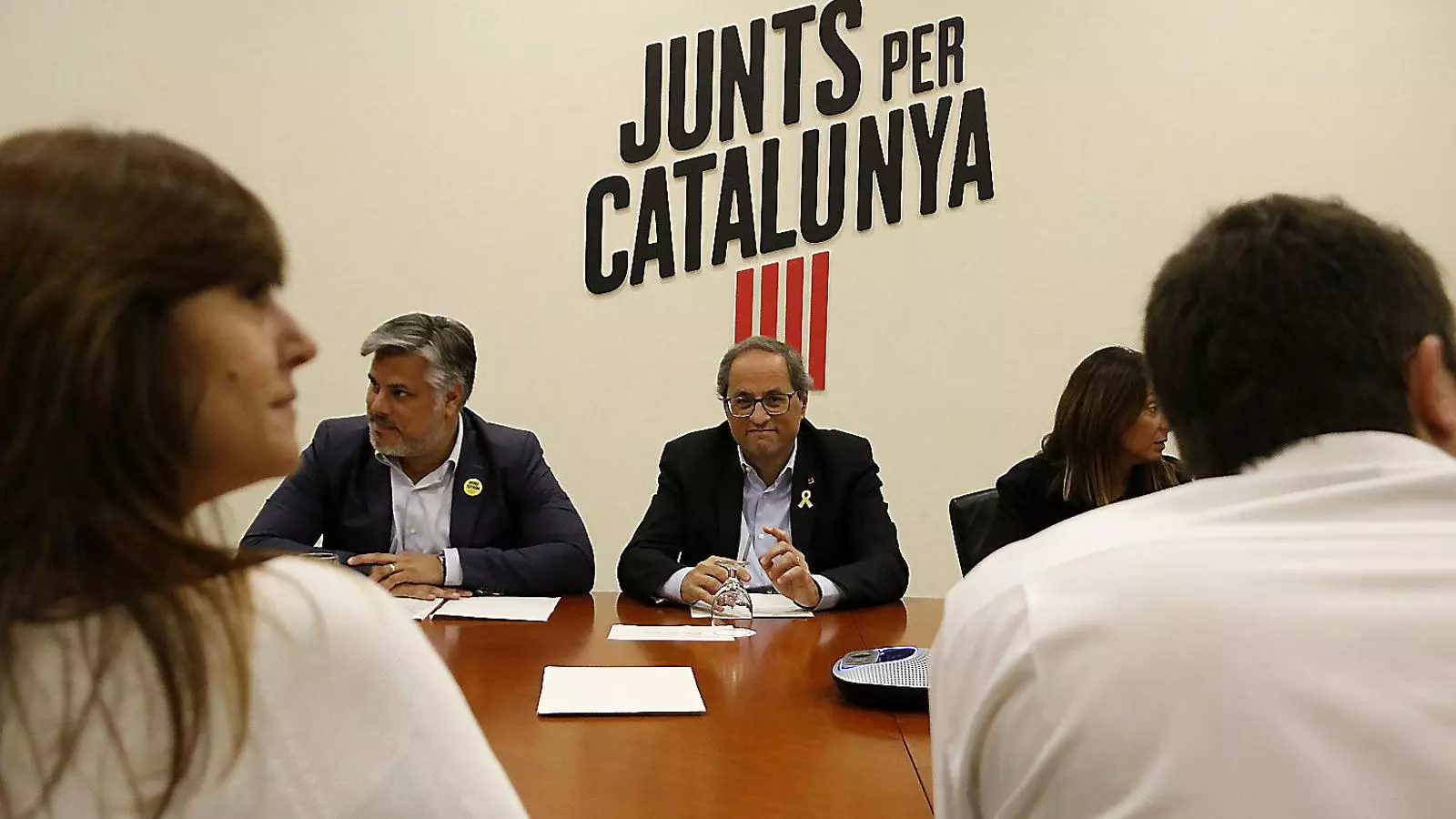 El president de la Generalitat, Quim Torra, en una reunió de la cúpula de Junts per Catalunya.