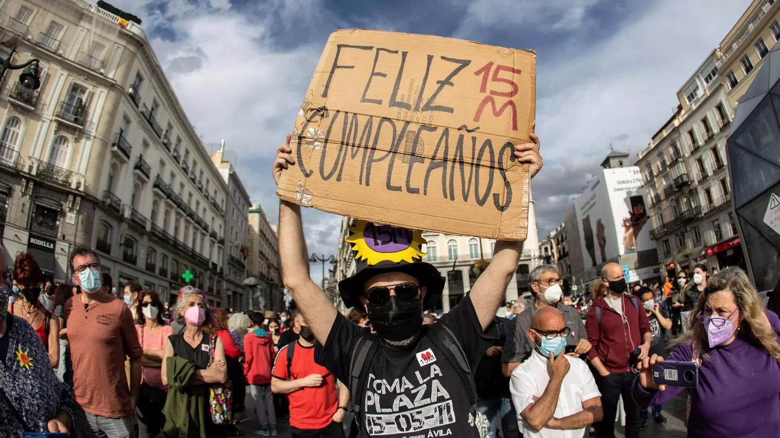 Celebració del desè aniversari del 15-M a la Puerta del Sol.