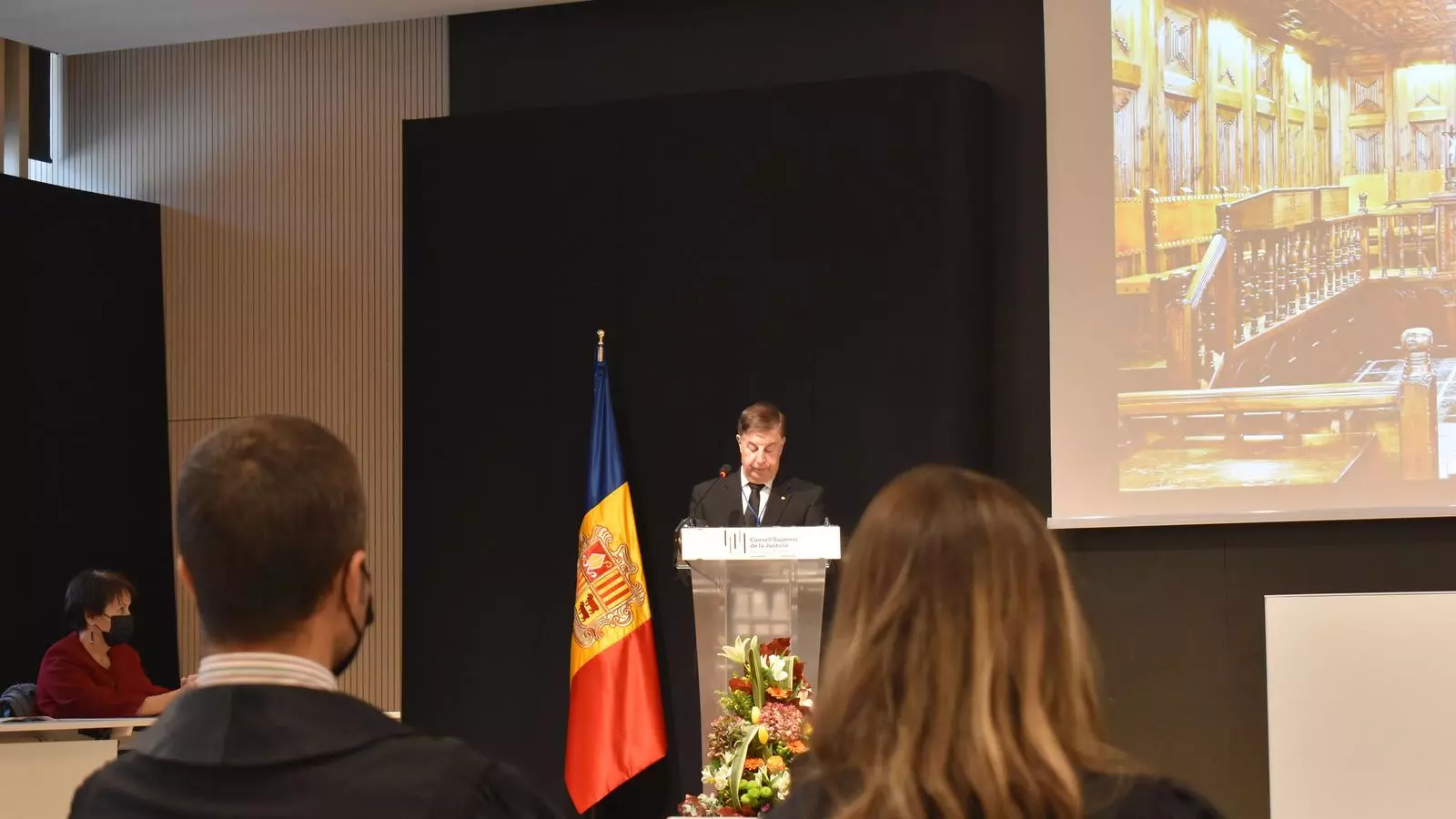El president del Consell Superior de la Justícia, Enric Casadevall, durant el seu discurs en el marc de l'acte d'obertura del nou any judicial.