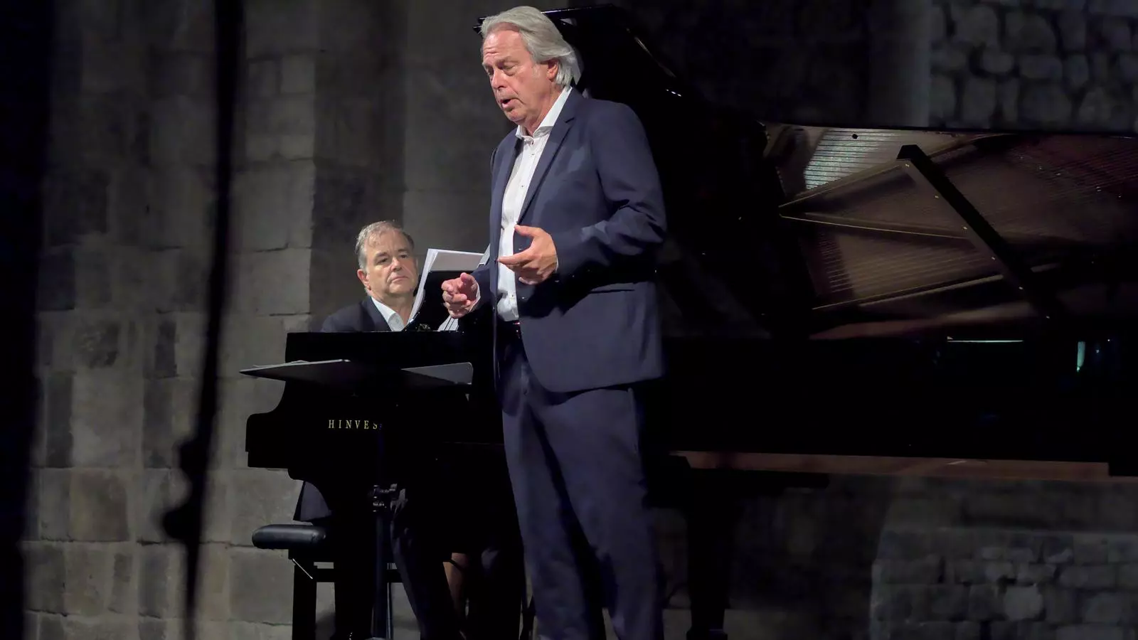El pianista Julius Drake i el tenor Christoph Prégardien durant el recital a la Schubertíada 2021.