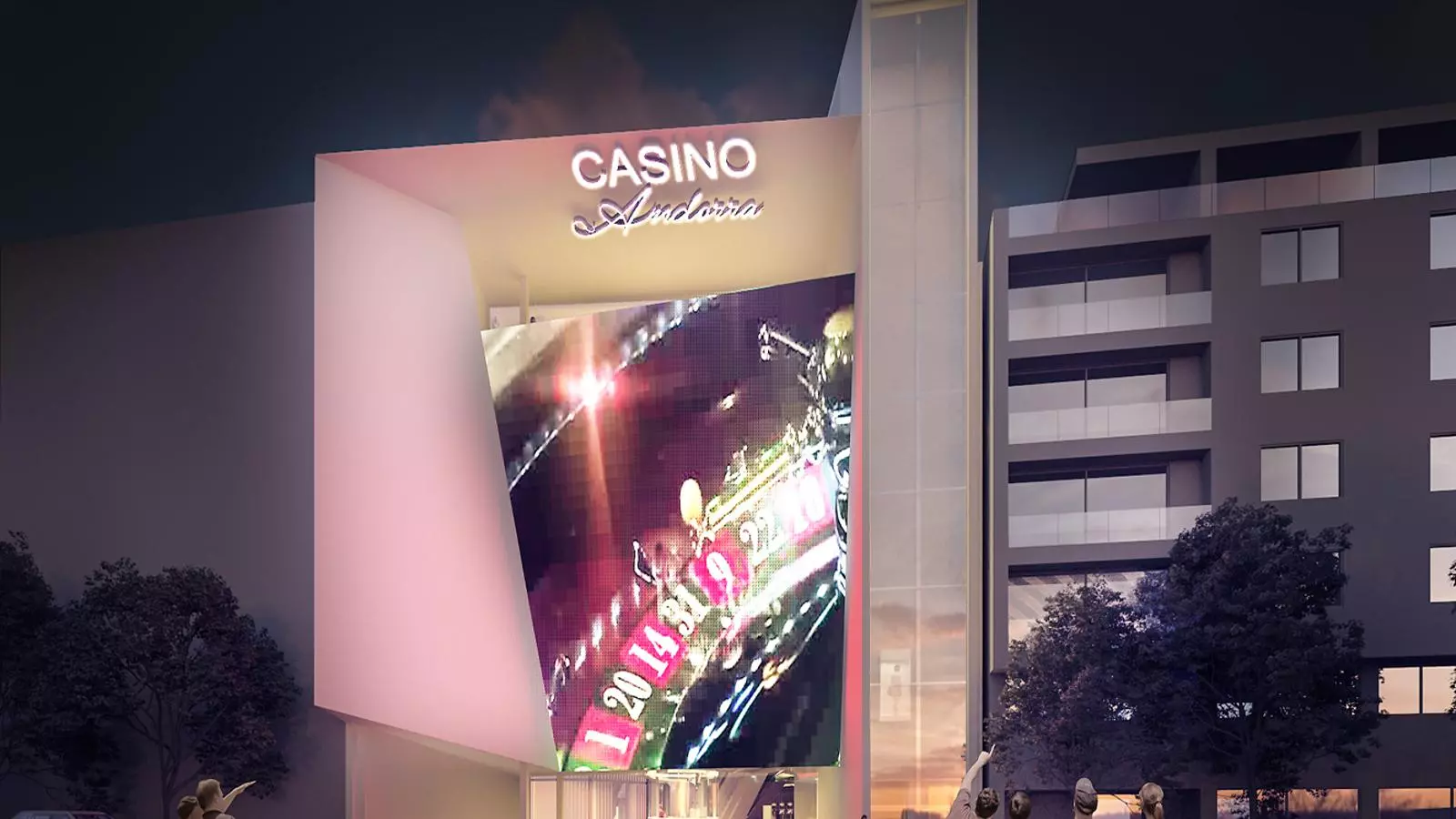Fotomuntatge de la façana de l'edifici que proposa Jocs SA, la guanyadora del concurs, per acollir el casino al carrer Prat de la Creu d'Andorra la Vella. / ARXIU ANA