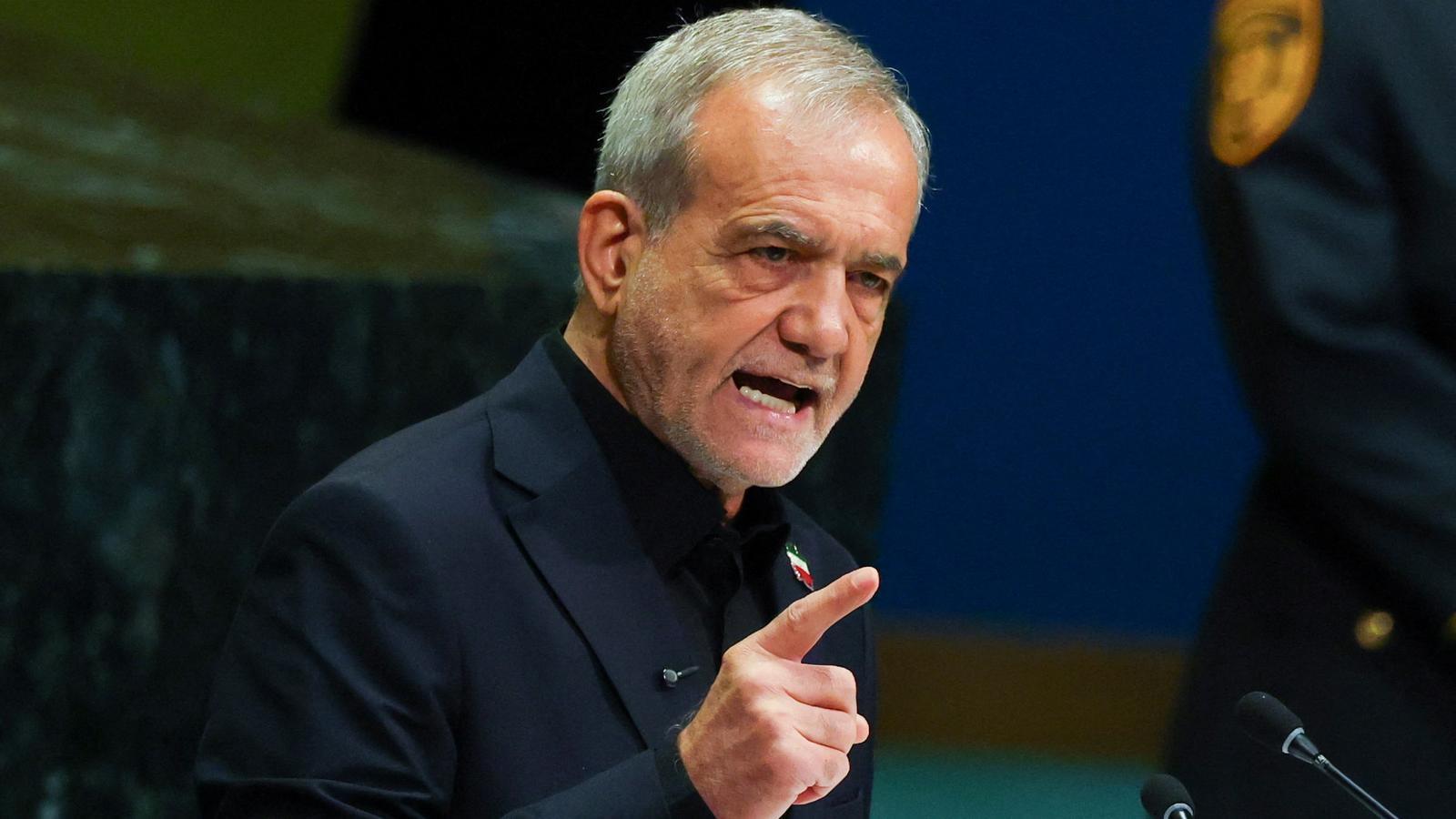 The president of Iran, Masoud Pezeshkian, at the United Nations General Assembly in New York, in the United States, on September 23, 2026.