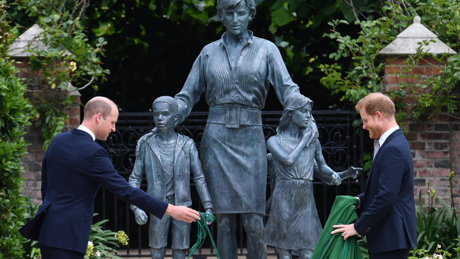 Princes William and Harry during the unveiling of a sculpture of their mother in 2021.