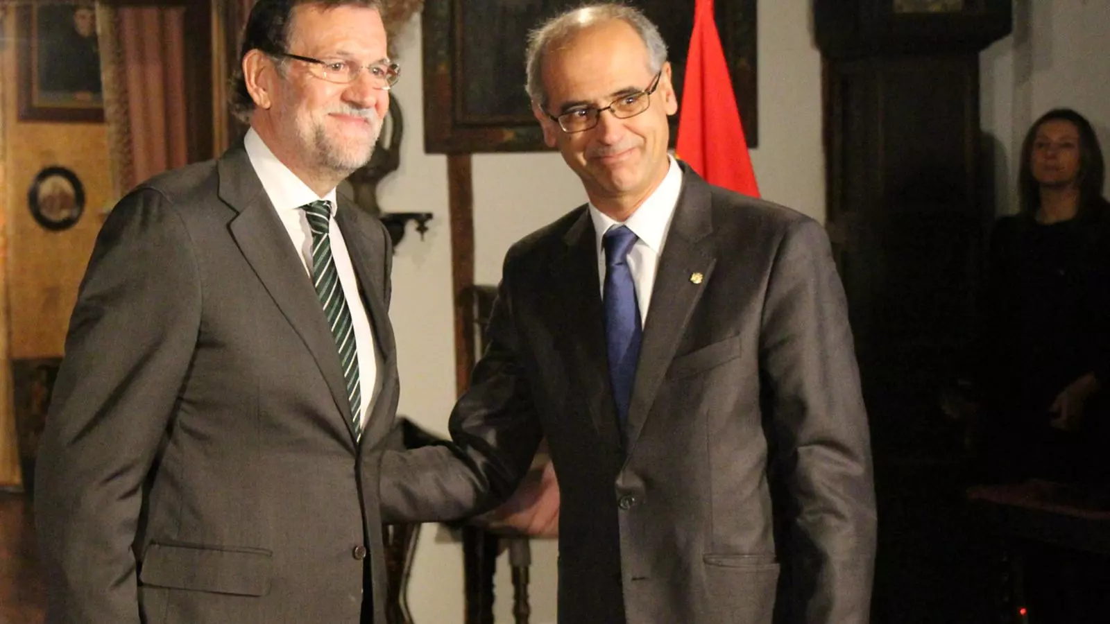 El president espanyol, Mariano Rajoy, i el cap de Govern d'Andorra, Toni Martí, es van trobar a Andorra el 8 de gener del 2015.