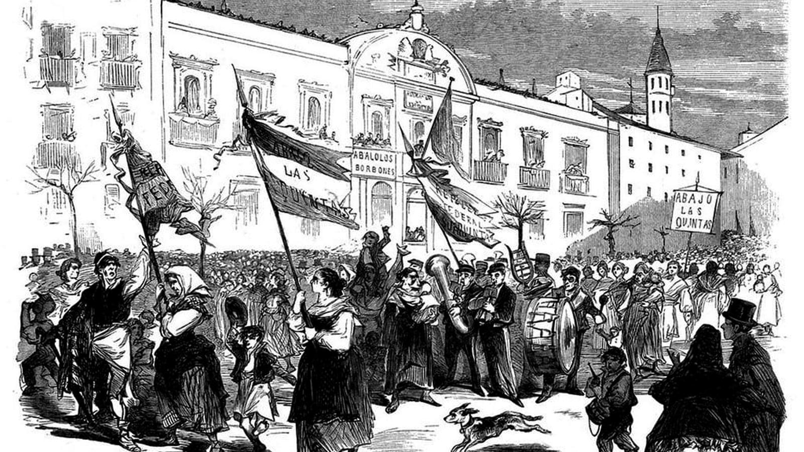 1. Illustration über die Demonstrationen gegen die Einberufung von Wehrpflichtigen in Saragossa.