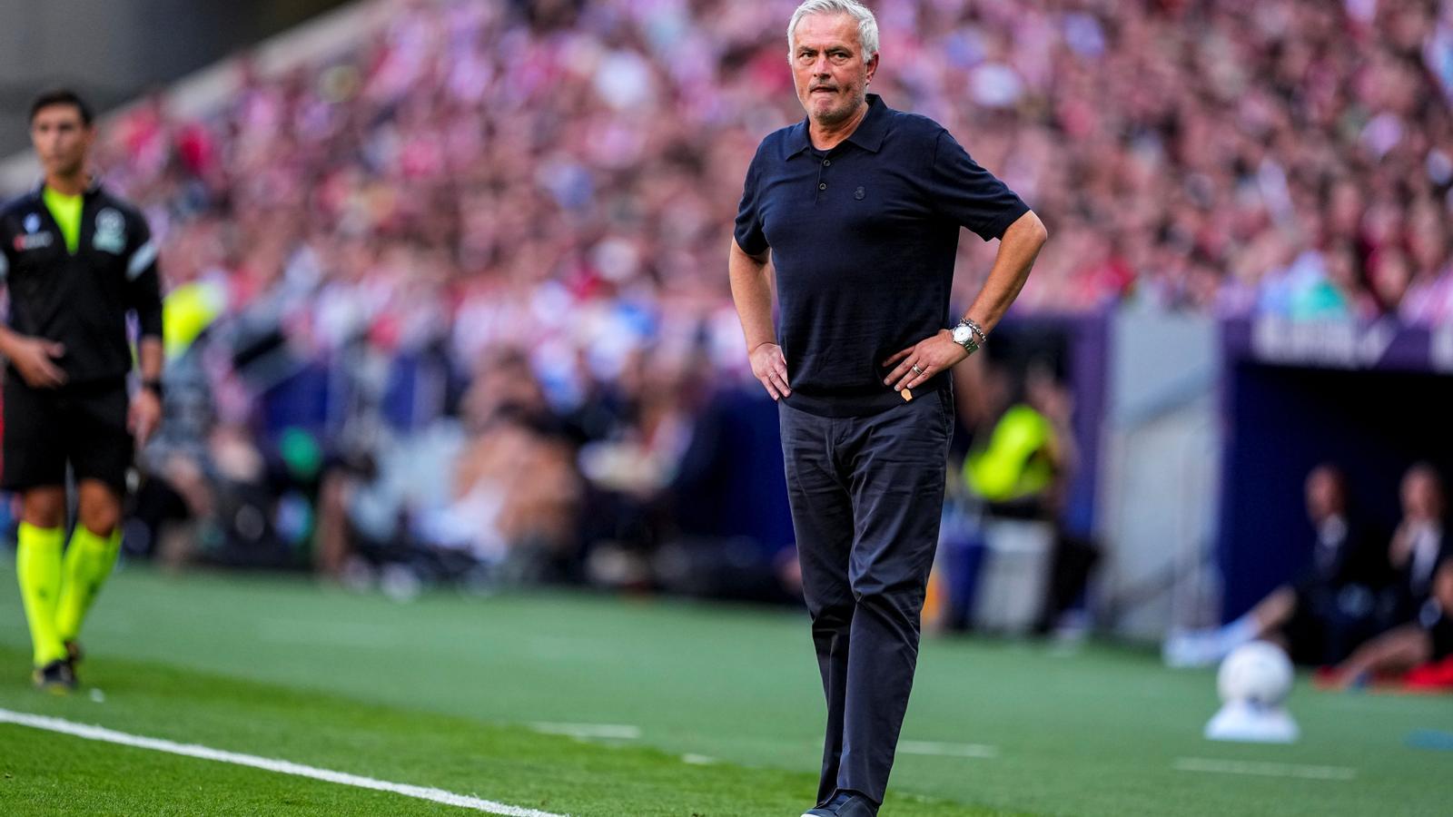 José Mourinho during the derby against Atlético de Madrid at the Metropolitano.
