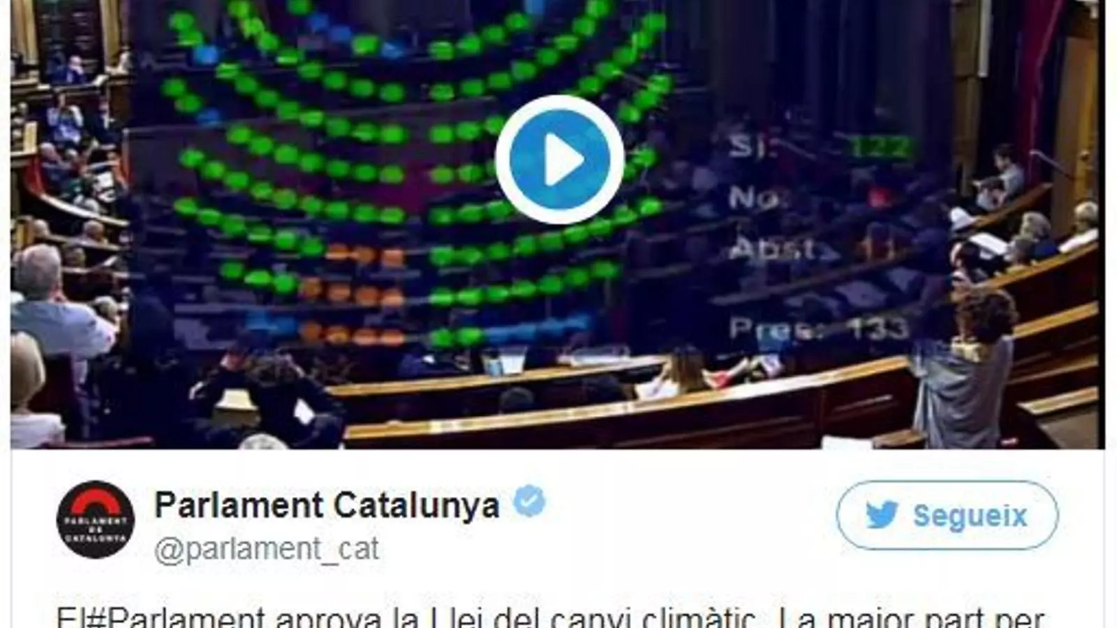 El Parlament de Catalunya va aprovar aquest dijous la Llei del canvi climàtic