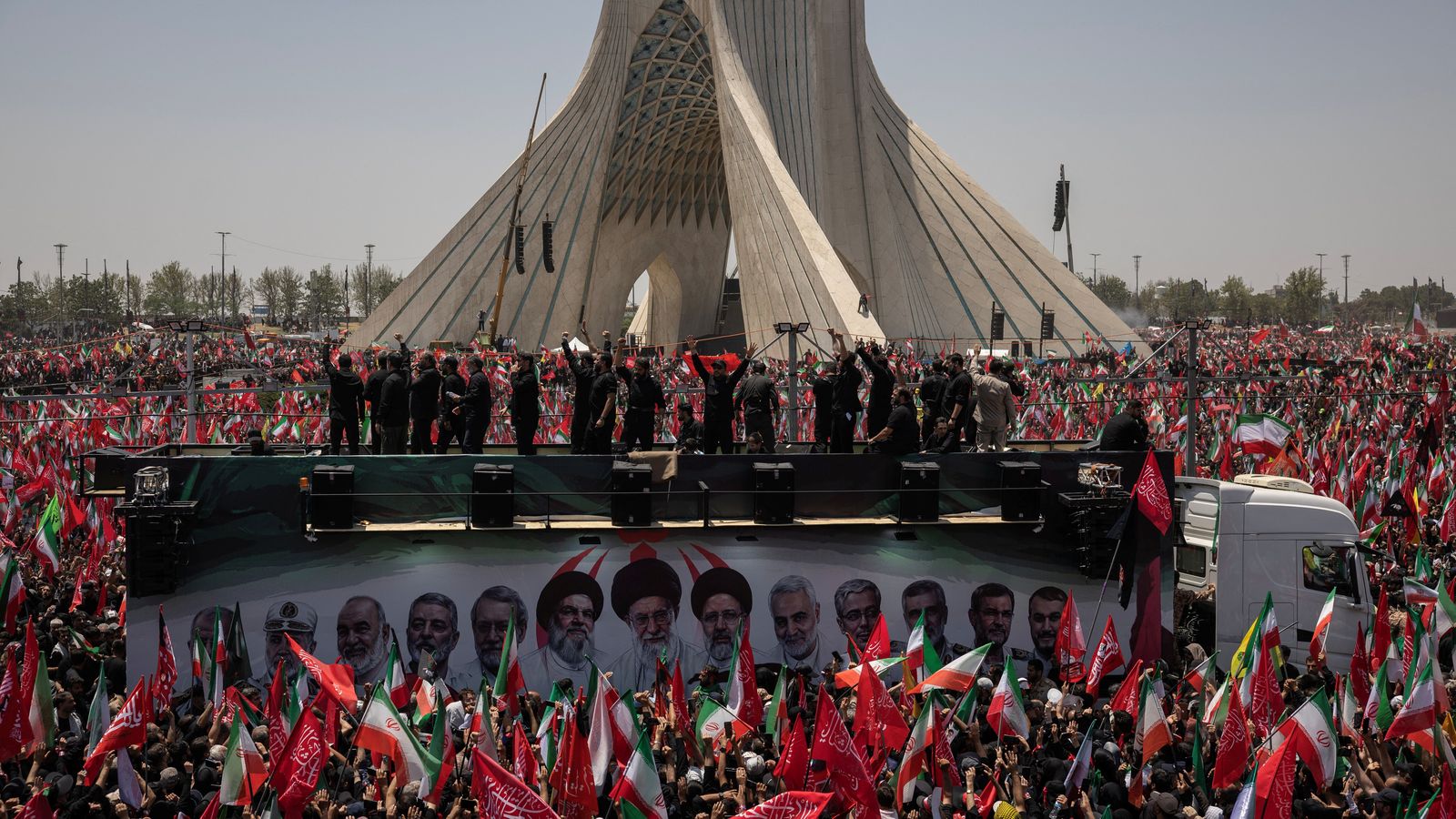 The funeral procession for the deceased supreme leader of Iran, Ayatollah Ali Khamenei.