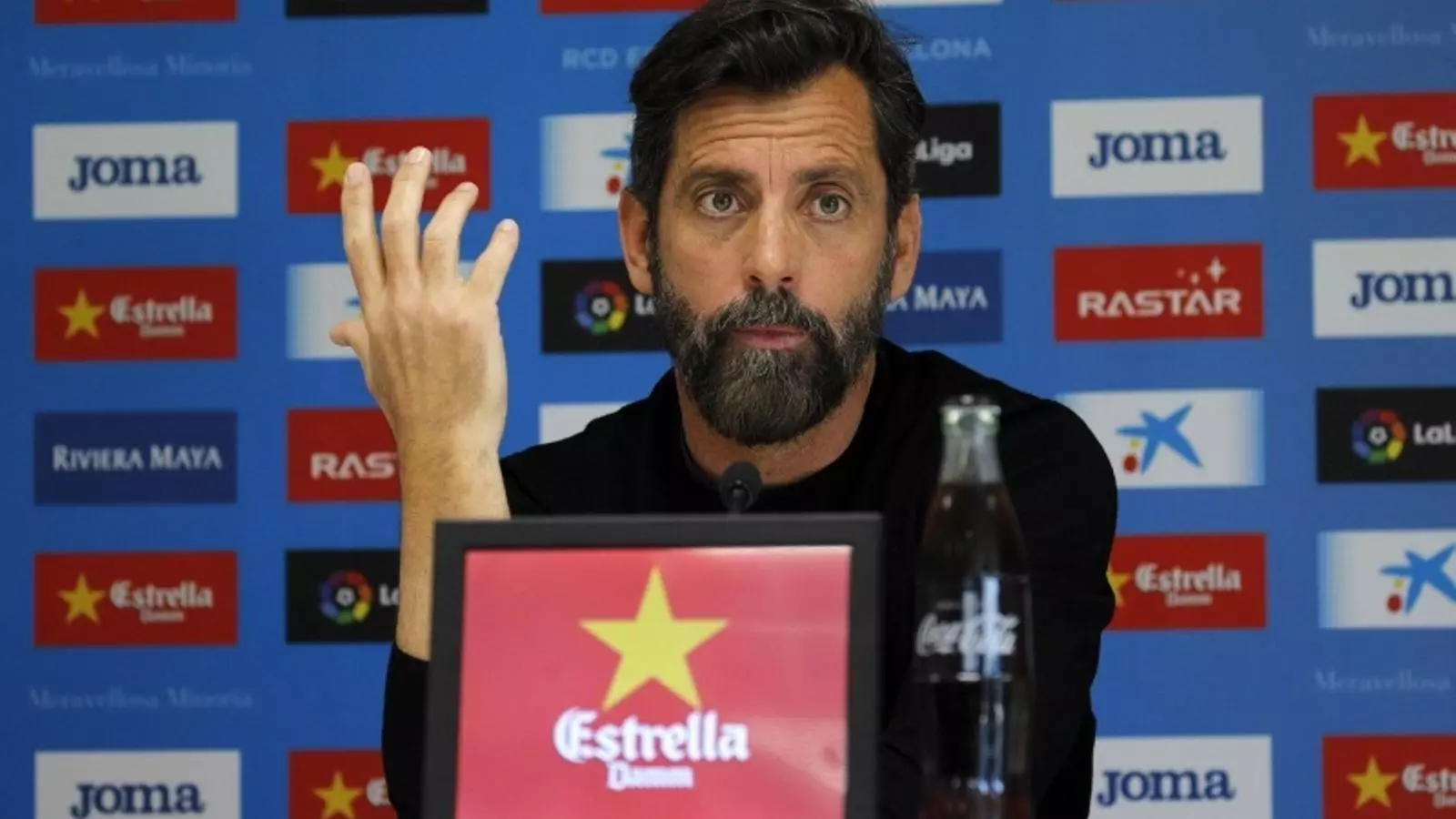 Quique Sánchez Flores, durant una roda de premsa a la Ciutat Esportiva