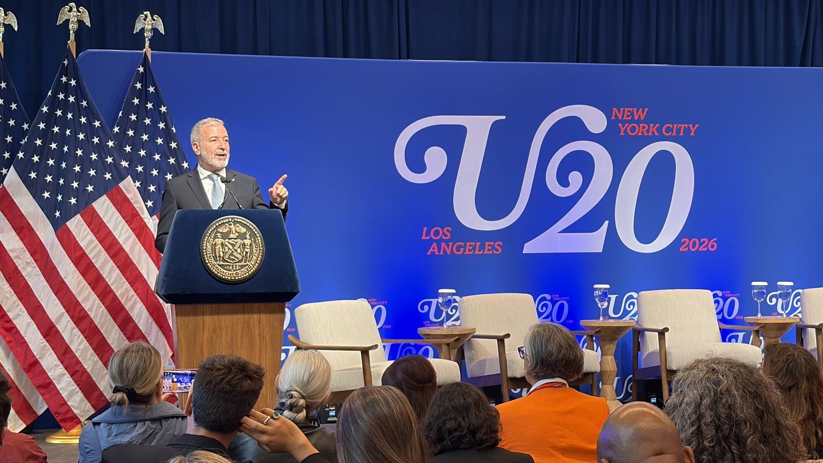 Mayor Jaume Collboni, this Sunday, at the session he was presenting at the Urban 20 major cities summit in New York.