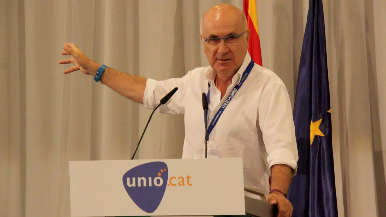Un dels moments del discurs que ha fet el líder d'Unió, Josep Antoni Duran i Lleida, a la convenció estratègica programàtica del partit que s'ha fet durant aquest cap de setmana a Caldes de Malavella.
