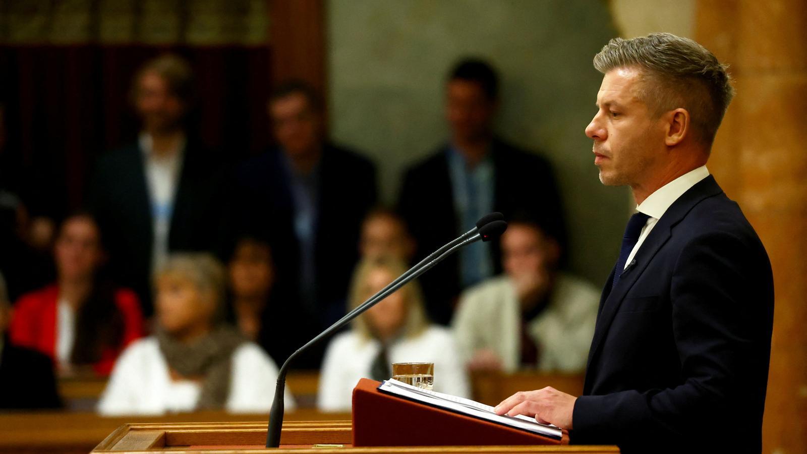 The Hungarian prime minister, Péter Magyar, at the parliament of Hungary.