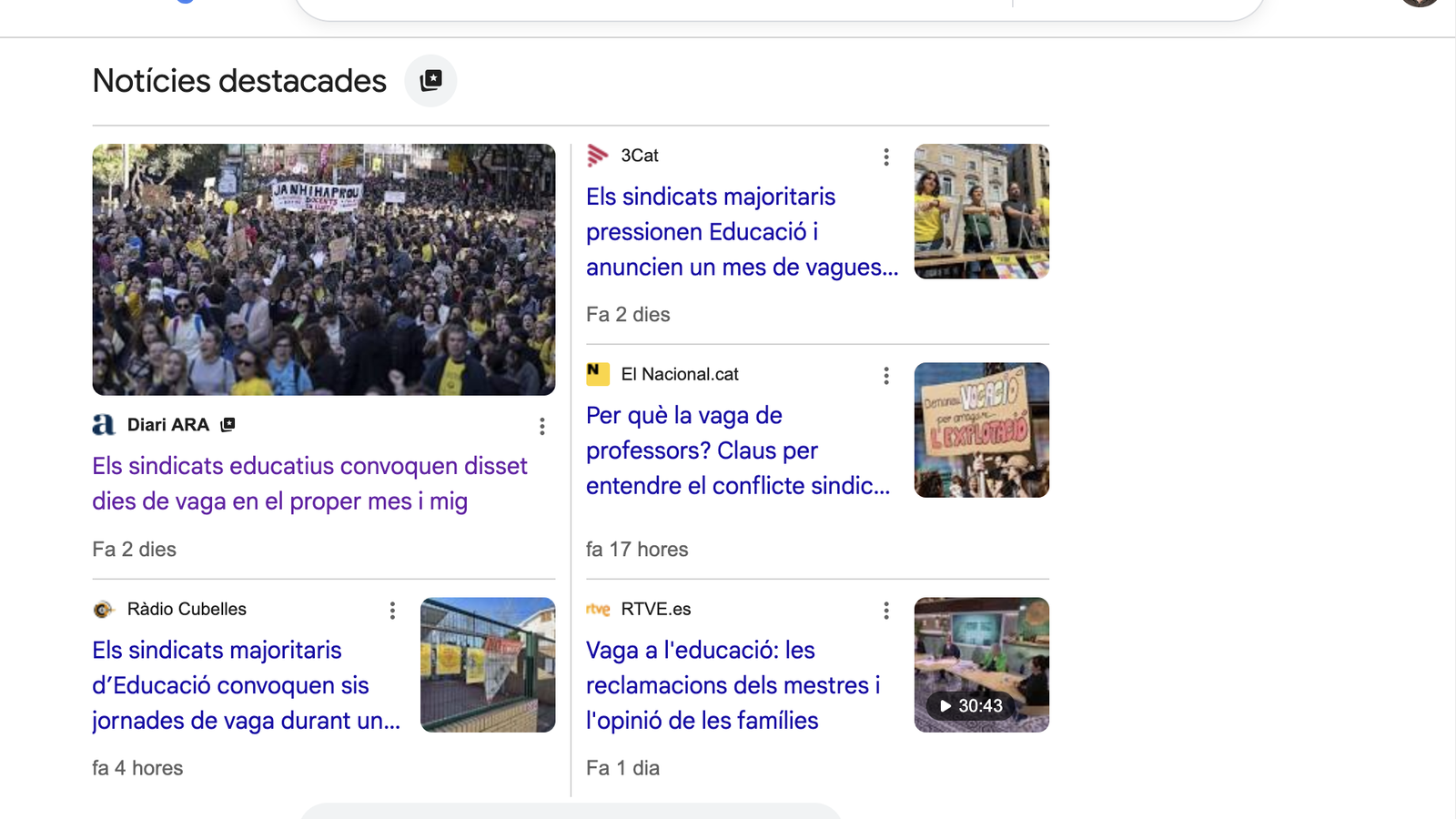 Featured news following a Google search.