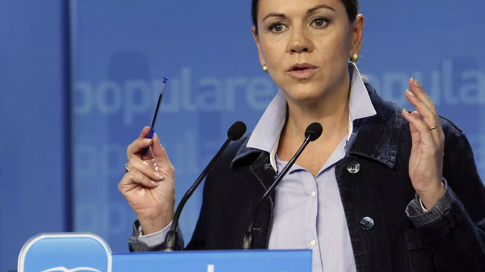 Dolores de Cospedal ahir a la seu del PP del carrer Génova de Madrid.