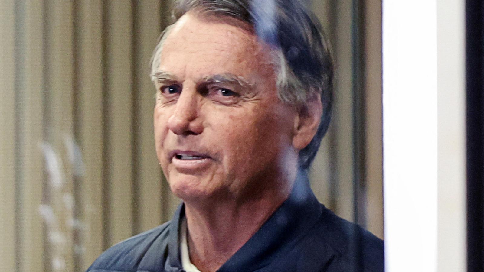 Former Brazilian President Jair Bolsonaro at the headquarters of the Liberal Party in Brasilia.