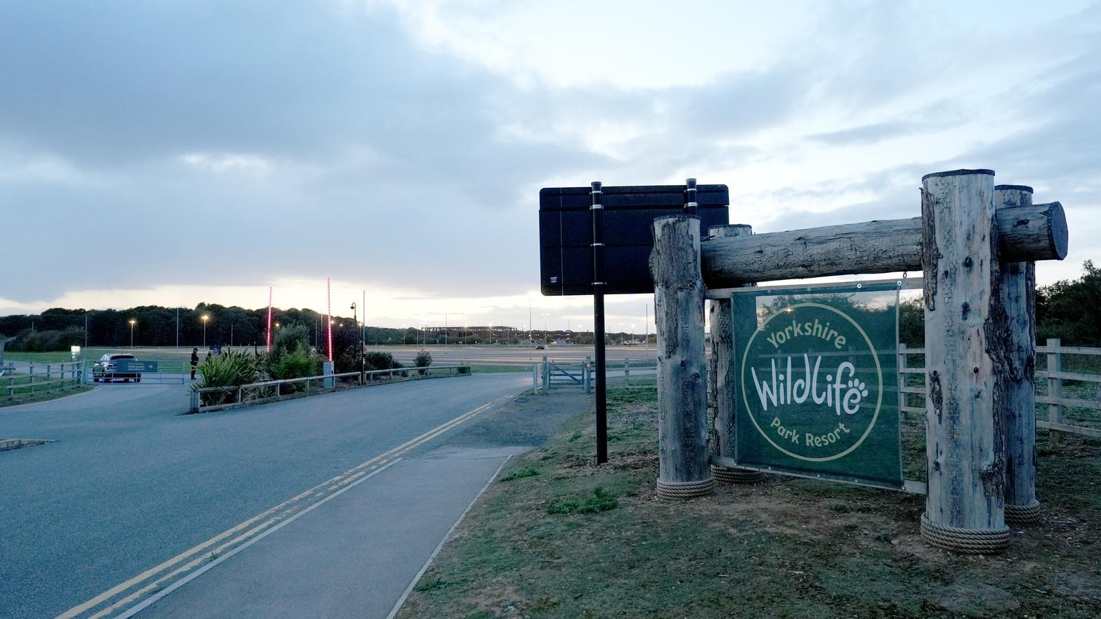 View of the entrance of the Yorkshire Wildlife Park in Doncaster, where a man has died after suffering serious injuries in a tiger enclosure at the park.