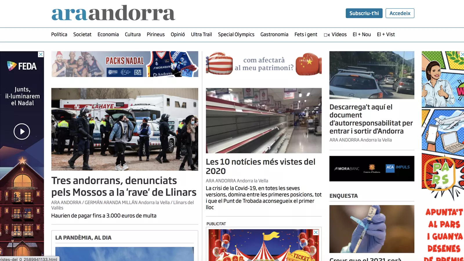 La portada d'aquest diumenge de l'ARA Andorra.