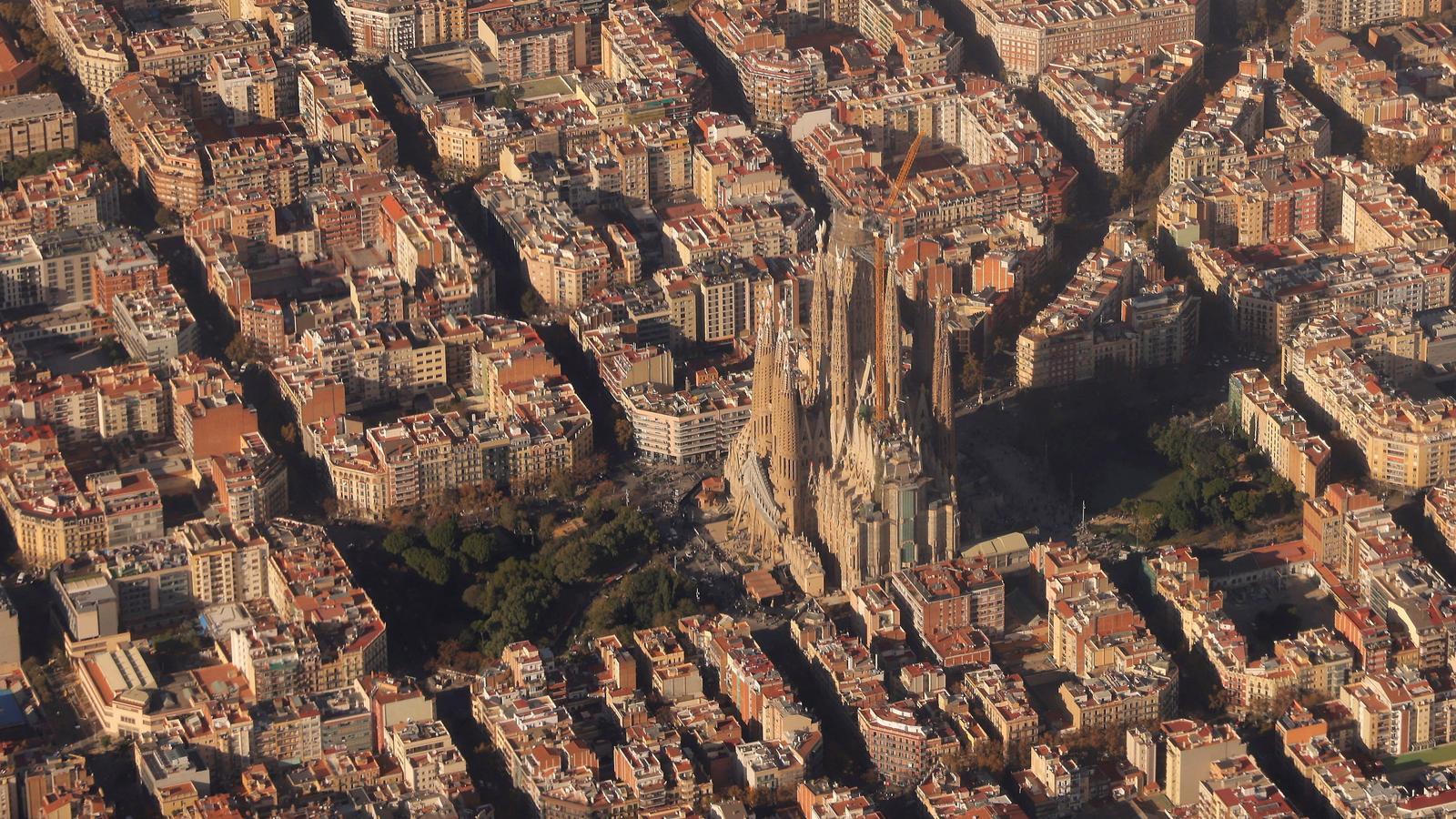 An aerial view of the Sagrada Familia
