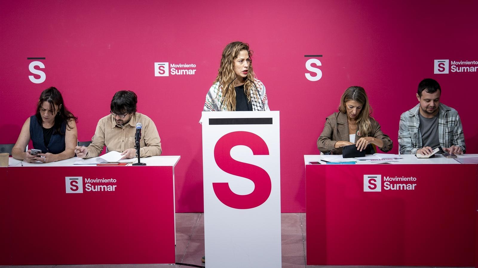 The coordinator of Moviment Sumar, Lara Hernández, speaks at a meeting of the Coordinating Group in September 2025