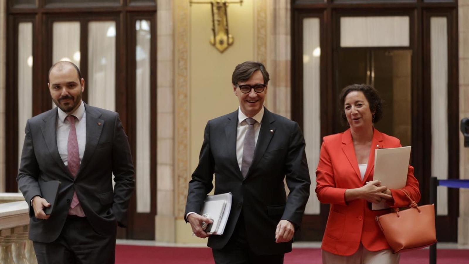 Salvador Illa, Alícia Romero and Albert Dalmau this Wednesday in Parliament