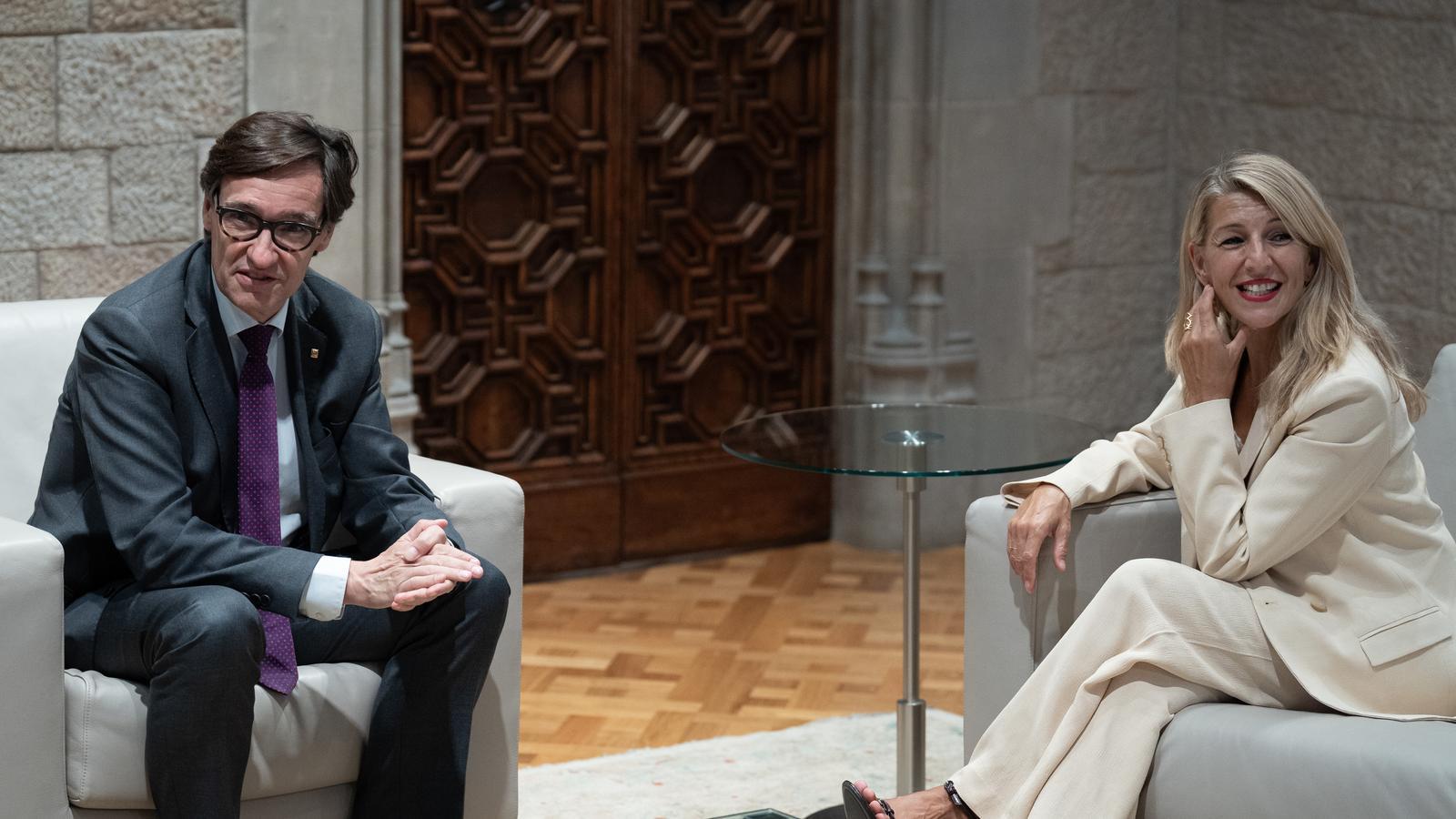 El presidente de la Generalitat, Salvador Illa, reunida con la vicepresidenta segunda española y ministra de Trabajo, Yolanda Díaz