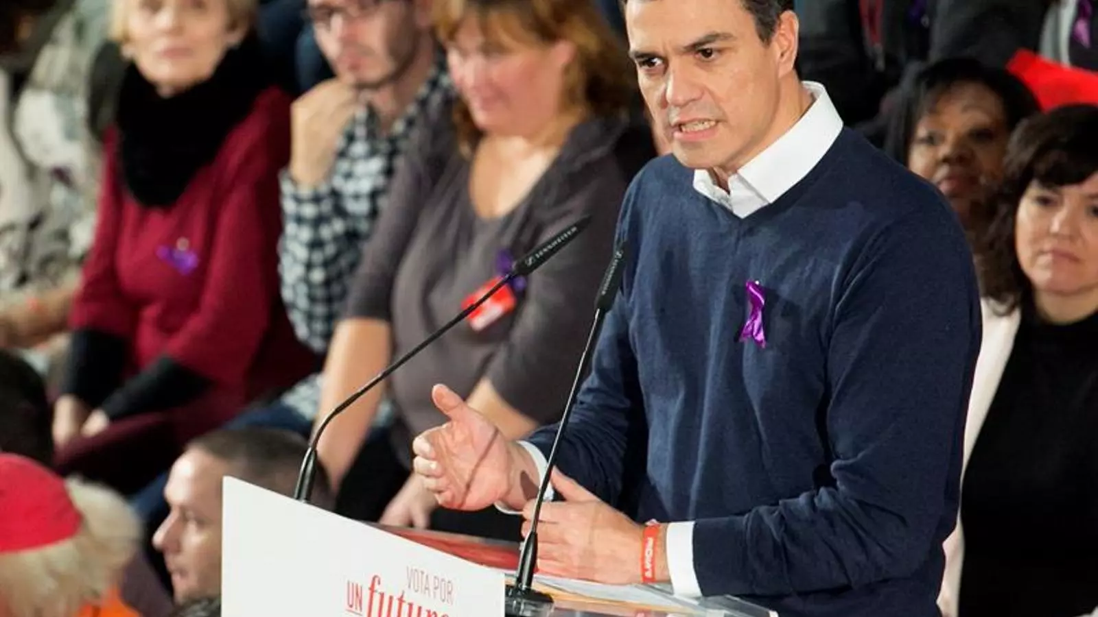 El líder del PSOE, Pedro Sánchez, aquest divendres en un míting a Saragossa / EFE