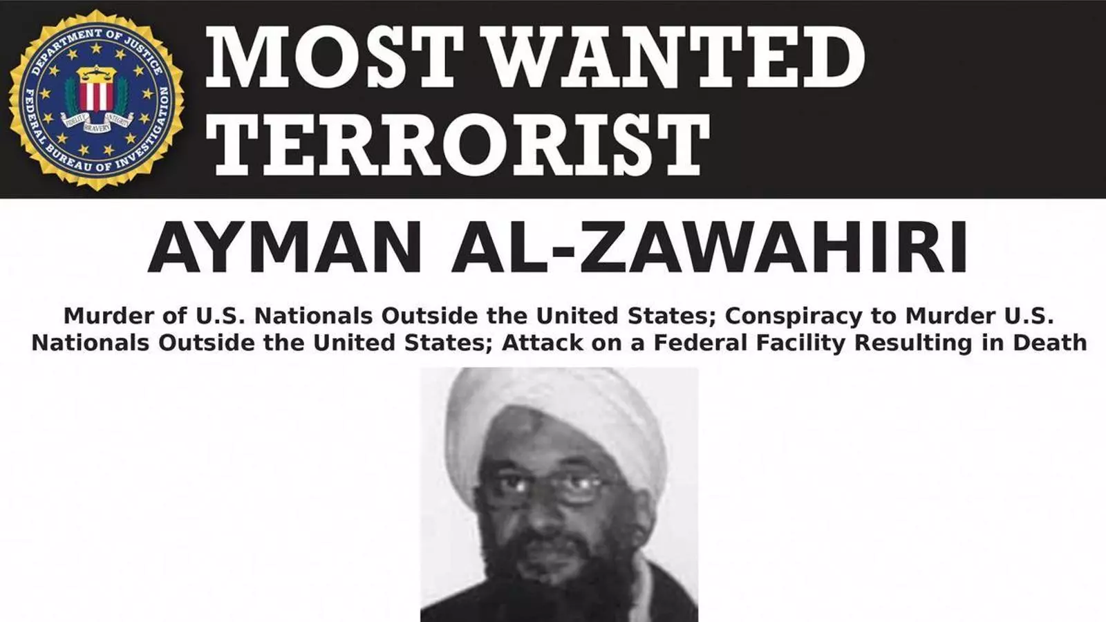 Una imagen del FBI en que se anunciaba la busca de A -Zawahiri.