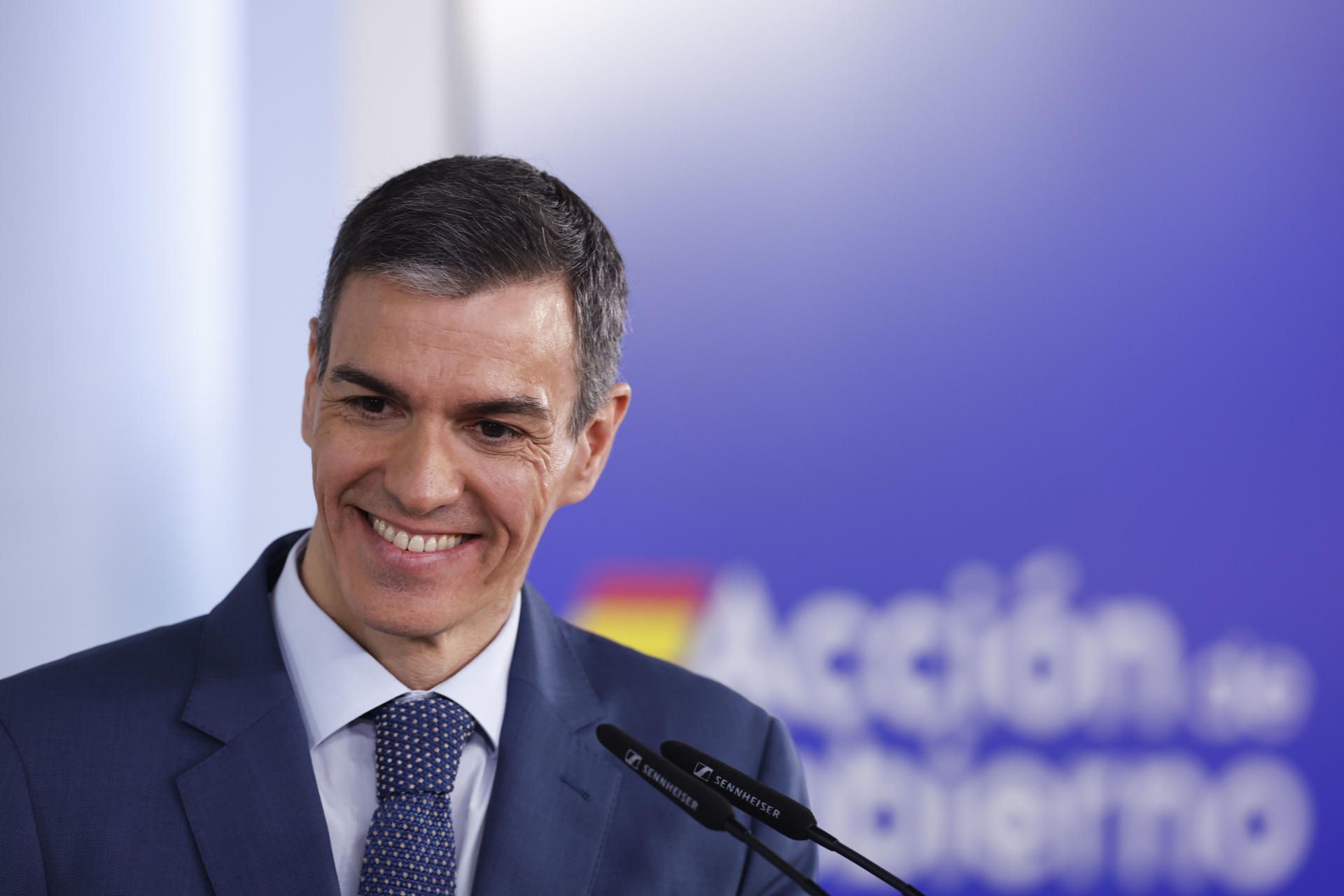 El president espanyol, Pedro Sánchez, en roda de premsa a la Moncloa