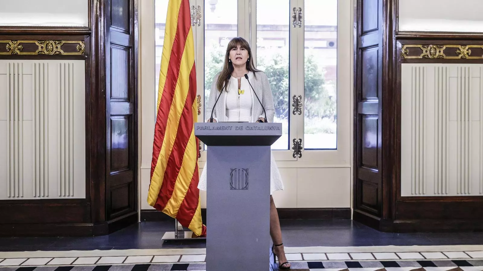 Laura Borràs avui en roda de premsa al Parlament de Catalunya