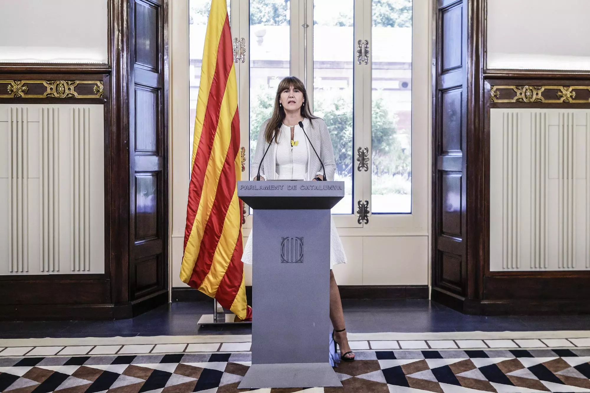 Laura Borràs avui en roda de premsa al Parlament de Catalunya