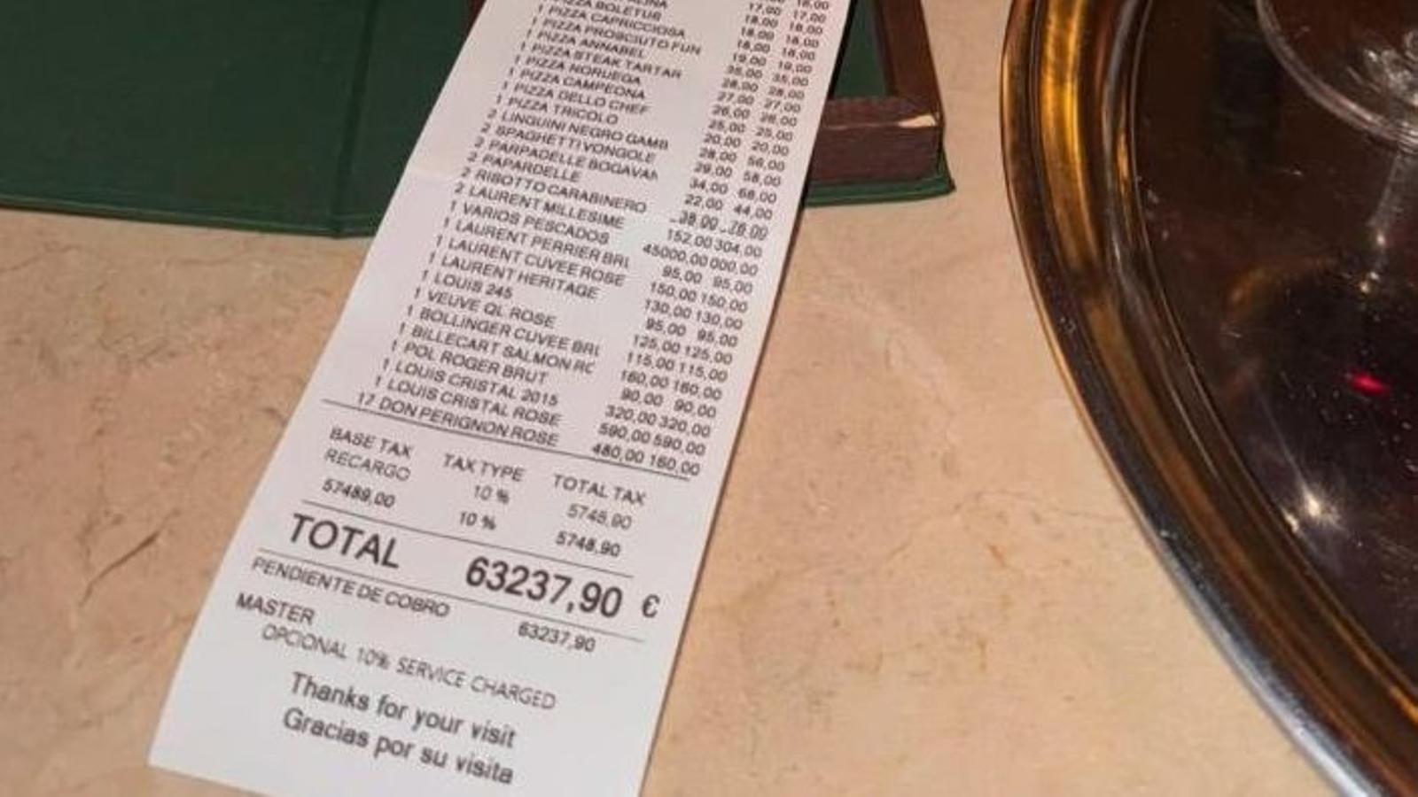The bill that some customers paid at the restaurant