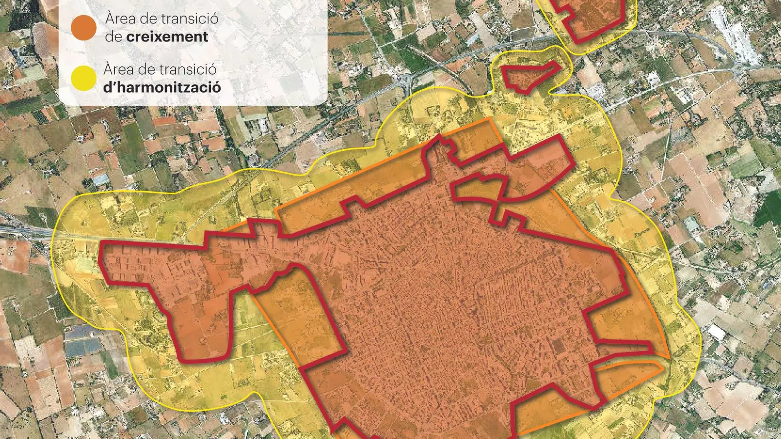 Les diverses àrees de desenvolupament en un mapa de Manacor.