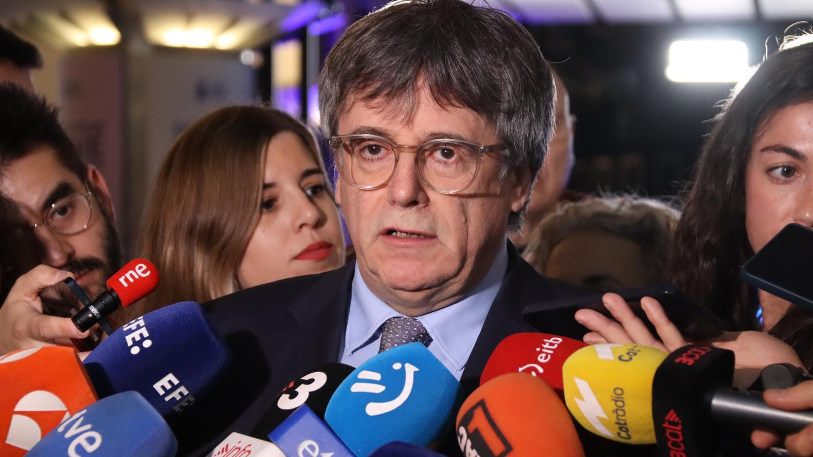 Former president Carles Puigdemont in a media address from the European Parliament