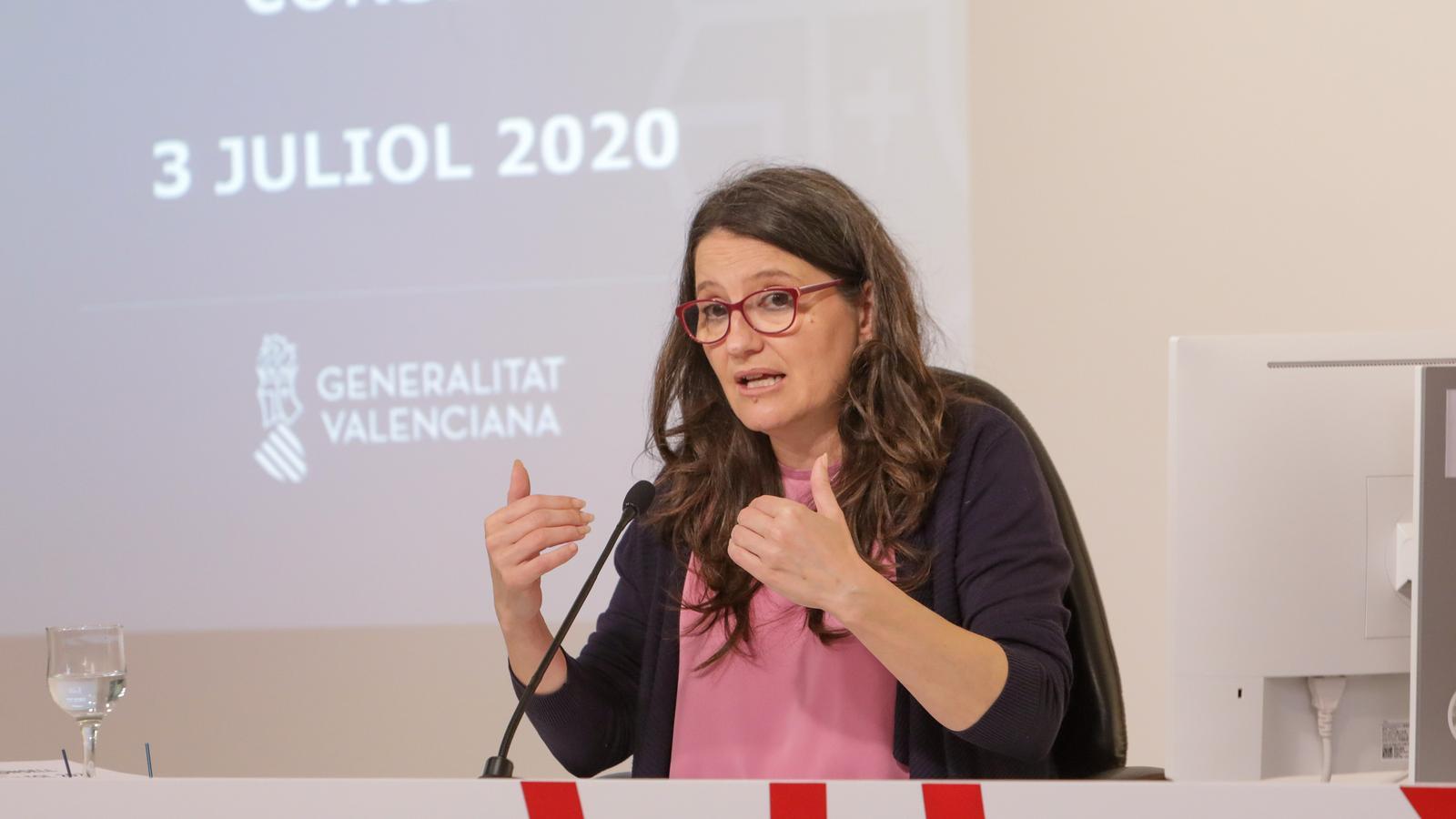 La vicepresidenta i portaveu del govern valencià, Mónica Oltra, en la conferència de premsa posterior a la reunió del Consell