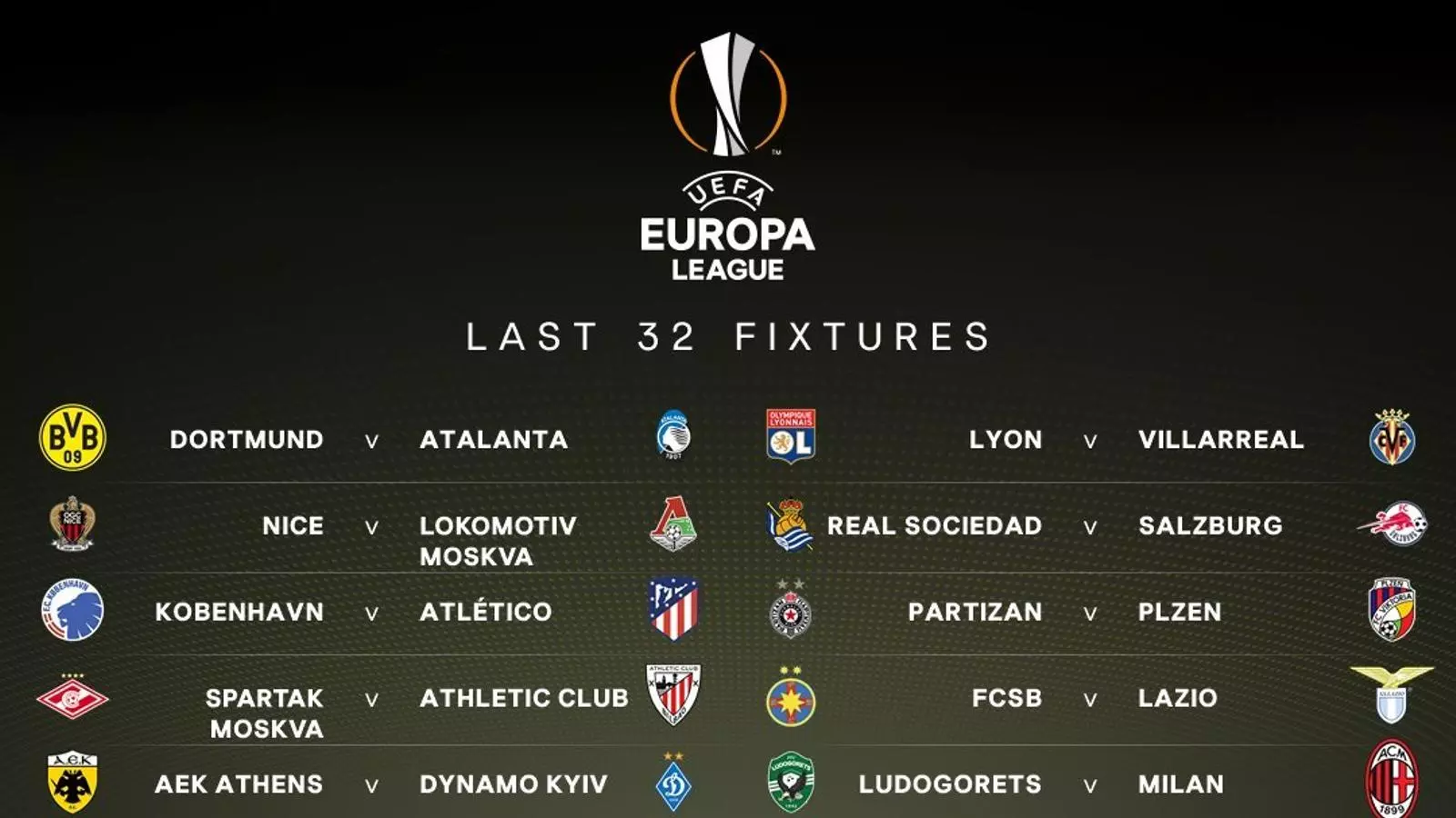 Resultat del sorteig de setzens de final de l'Europa League