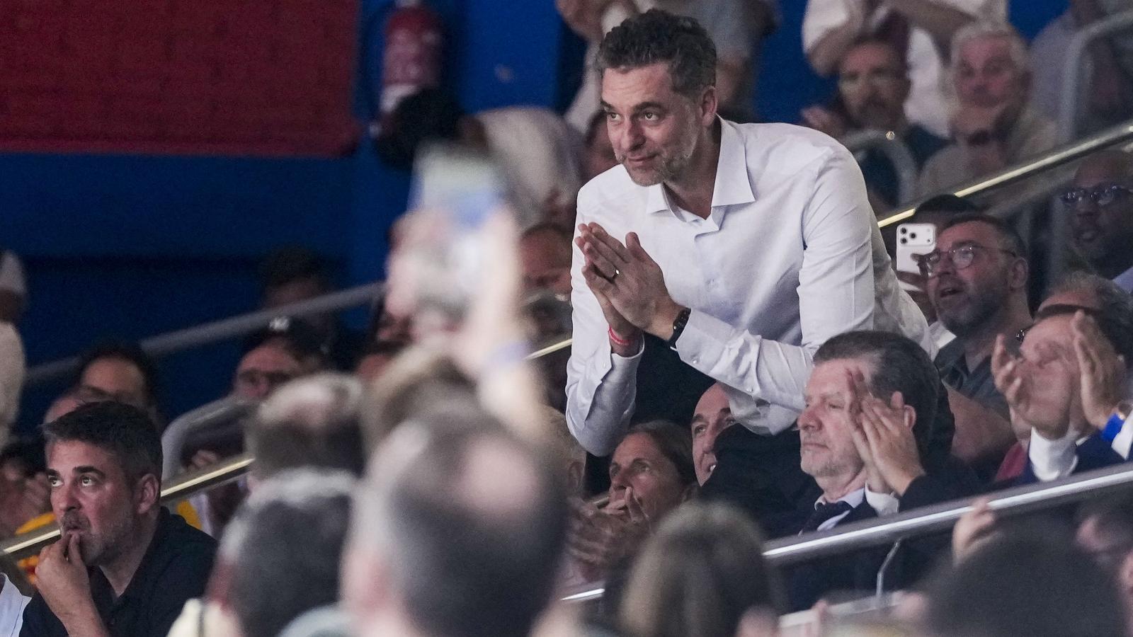 Pau Gasol en el Palau Blaugrana durante un partido del Barça de baloncesto