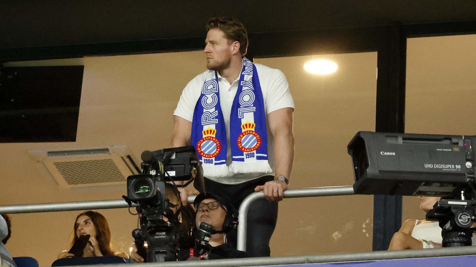 Former NFL player JJ Watt in a private box at RCDE Stadium.