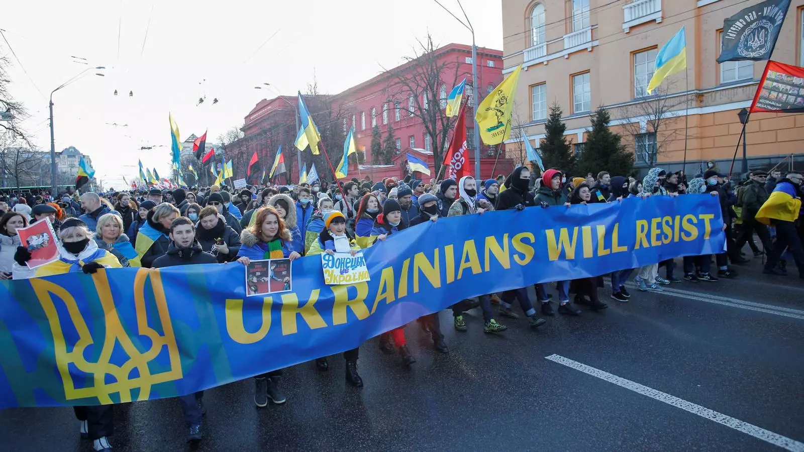Una manifestació a Unity March, per demostrar el seu esperit patriòtic enmig de les creixents tensions amb Rússia, a Kíev, Ucraïna