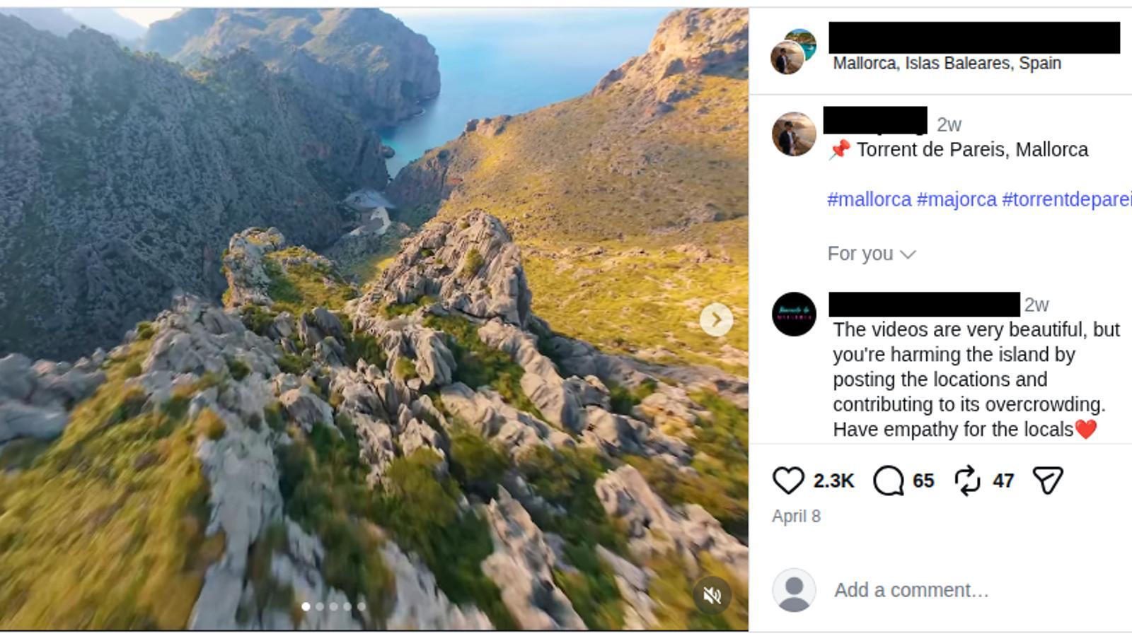 Captura de pantalla d'una de les publicacions que ha denunciat el GOB