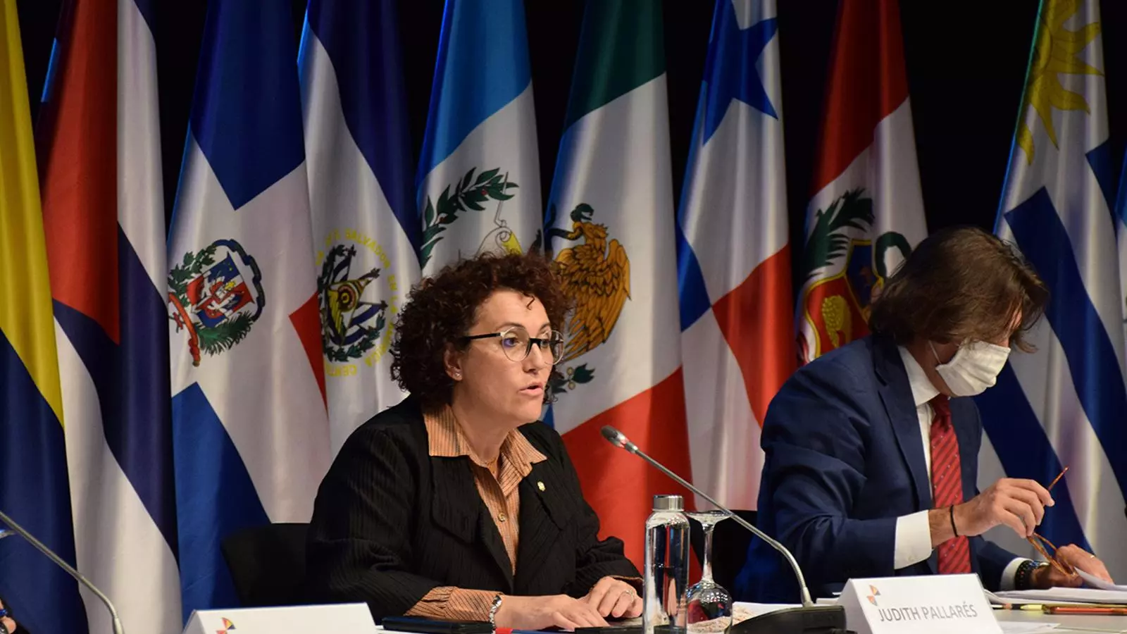 La ministra de Funció Pública i Simplificació de l’Administració, Judith Pallarés, durant la seva intervenció a la XIX Conferència iberoamericana de ministres d’Administració Pública i Reforma de l’Estat. / M. F. (ANA)
