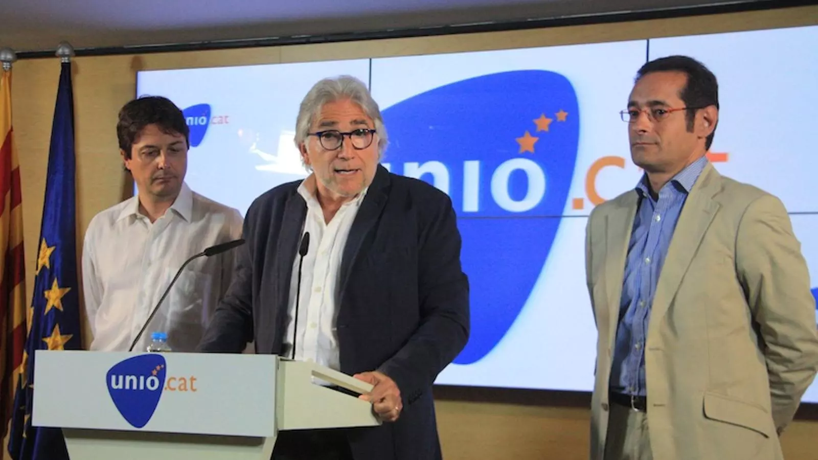El portaveu d'Unió al Congrés, Josep Sánchez Llibre, acompanyat per Salvador Sedó, portaveu al Senat, i Toni Picó, portaveu de pressupostos / ACN