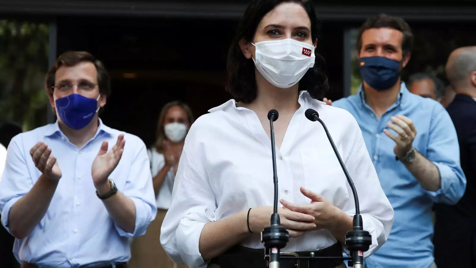 José Luis Martinez-Almeida, Isabel Díaz Ayuso and Pablo Casado at the rally against pardons in Madrid on Sunday 13th June