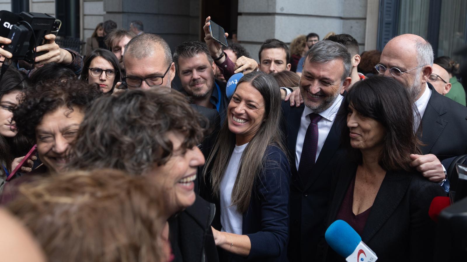 The spokesperson for Junts in Congress, Miriam Nogueras, leaves the Congress of Deputies with other deputies from Junts and ERC, after the Amnesty Law was approved