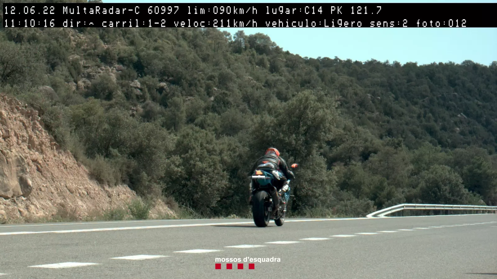 El motorista enxampat pels Mossos d'Esquadra a 211 km/h.
